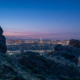 View of buildings from the hiking trail at Camelback Mountain in Phoenix at Pre Dawn